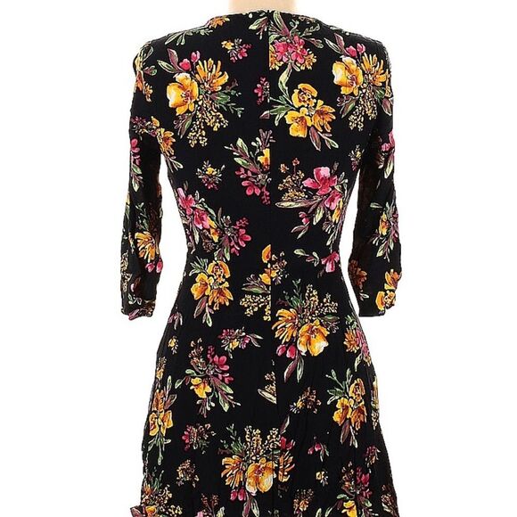 ZARA Floral Dress Black Long Sleeves Scoop Neck Shift Size Medium - Picture 5 of 9